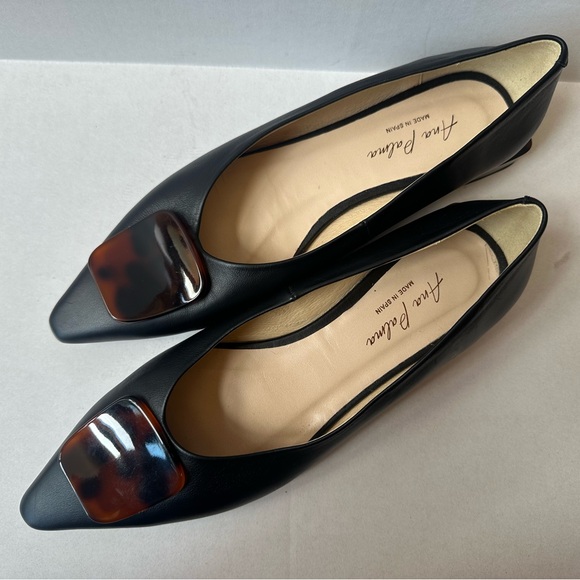 Ana Palma Black Leather Flats With Tortoiseshell Accents Size 41 Like New! - Picture 1 of 10
